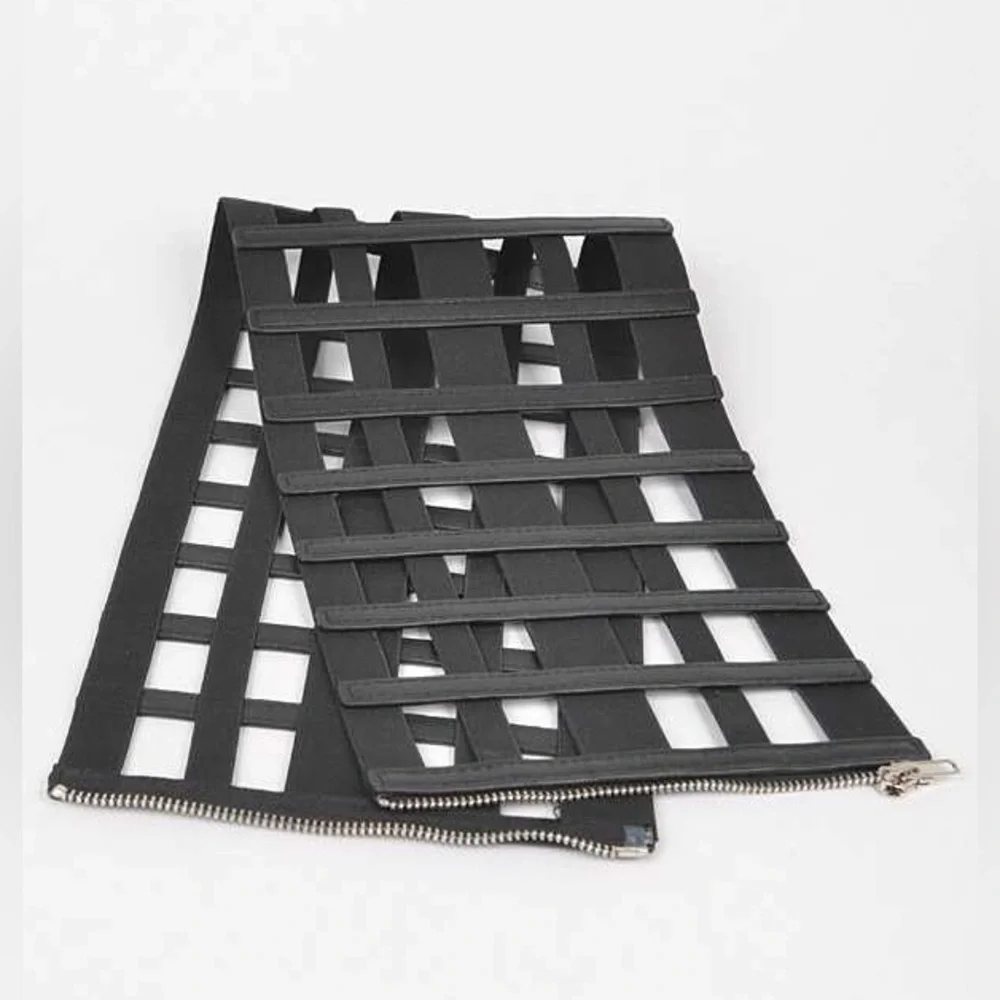 Black Vegan Leather Cage Zip Up Corset Statement Belt